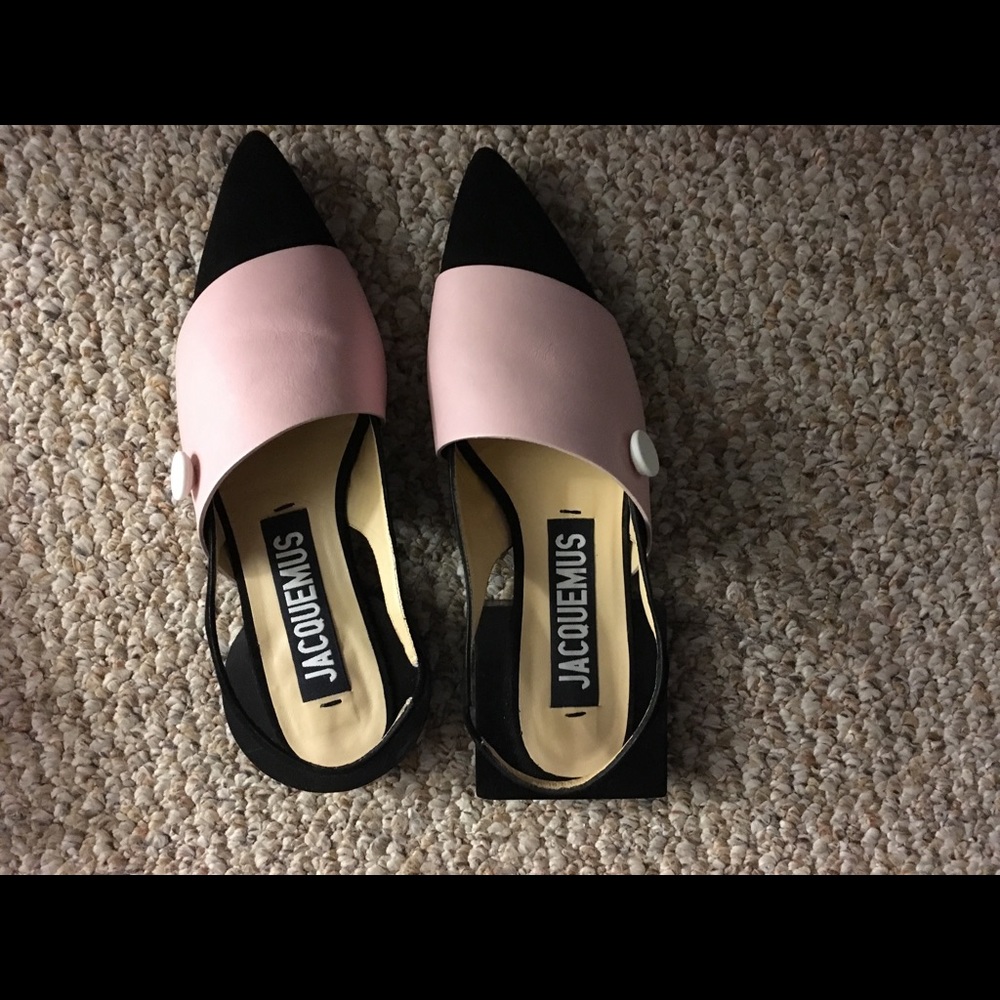 Jacquemus pink and black geometric heel flats